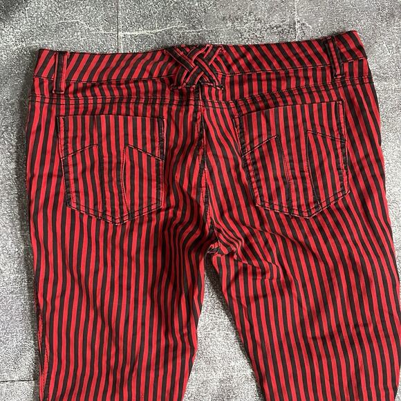 Womens Vintage Y2K Tripp NYC Red Black Rave Striped Skinny Pants Sz 11 (33 X 31) - Picture 5 of 5